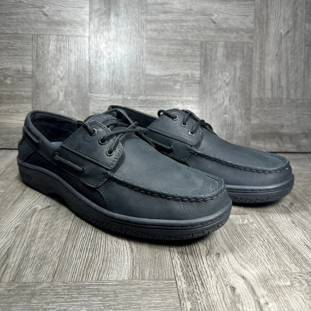 Sperry Billfish Boat Shoes Mens 12 Black Leather Casual Nautical NEW